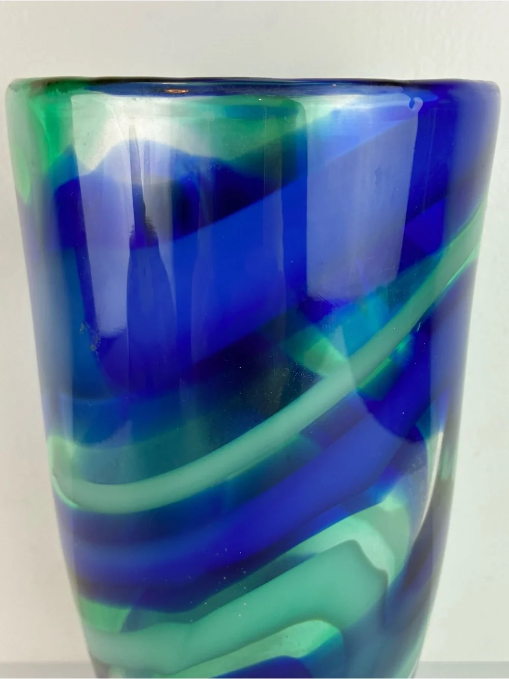 Jozefina Krosno Hand Blown Blue Swirl Vase